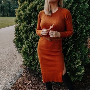 Burnt Orange Belted Dress